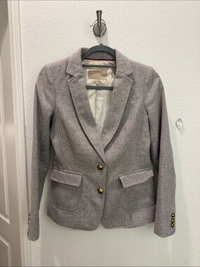 Banana Republic Light Gray Tweed Blazer with Gold Buttons